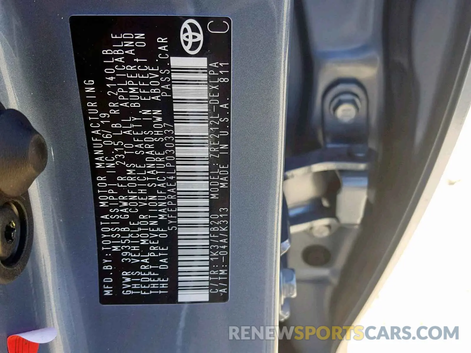 10 fotografías del automóvil dañado 5YFEPRAE4LP030337 TOYOTA COROLLA 2020