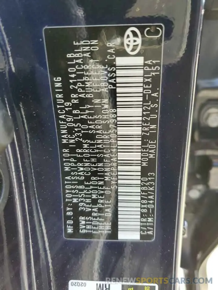 13 fotografías del automóvil dañado 5YFEPRAE4LP057988 TOYOTA COROLLA 2020