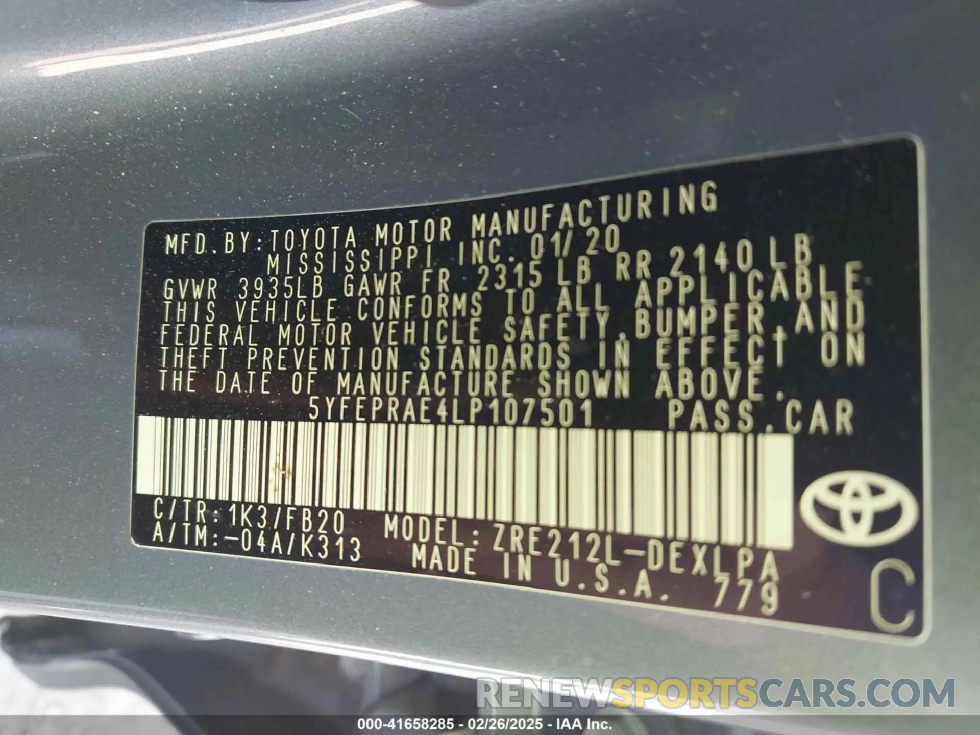 9 fotografías del automóvil dañado 5YFEPRAE4LP107501 TOYOTA COROLLA 2020