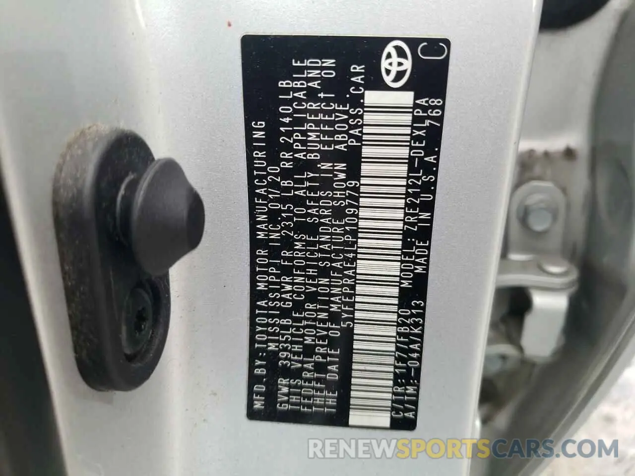 10 fotografías del automóvil dañado 5YFEPRAE4LP109779 TOYOTA COROLLA 2020