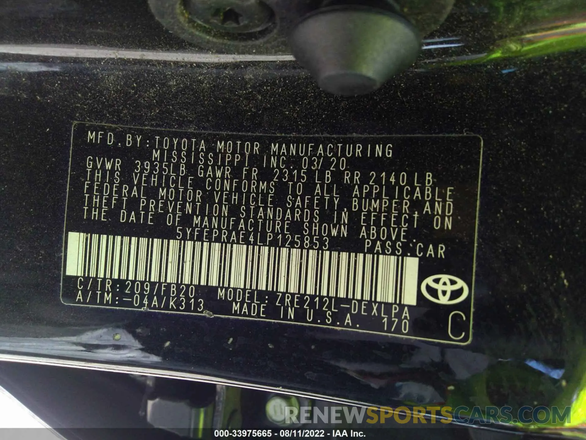 9 fotografías del automóvil dañado 5YFEPRAE4LP125853 TOYOTA COROLLA 2020