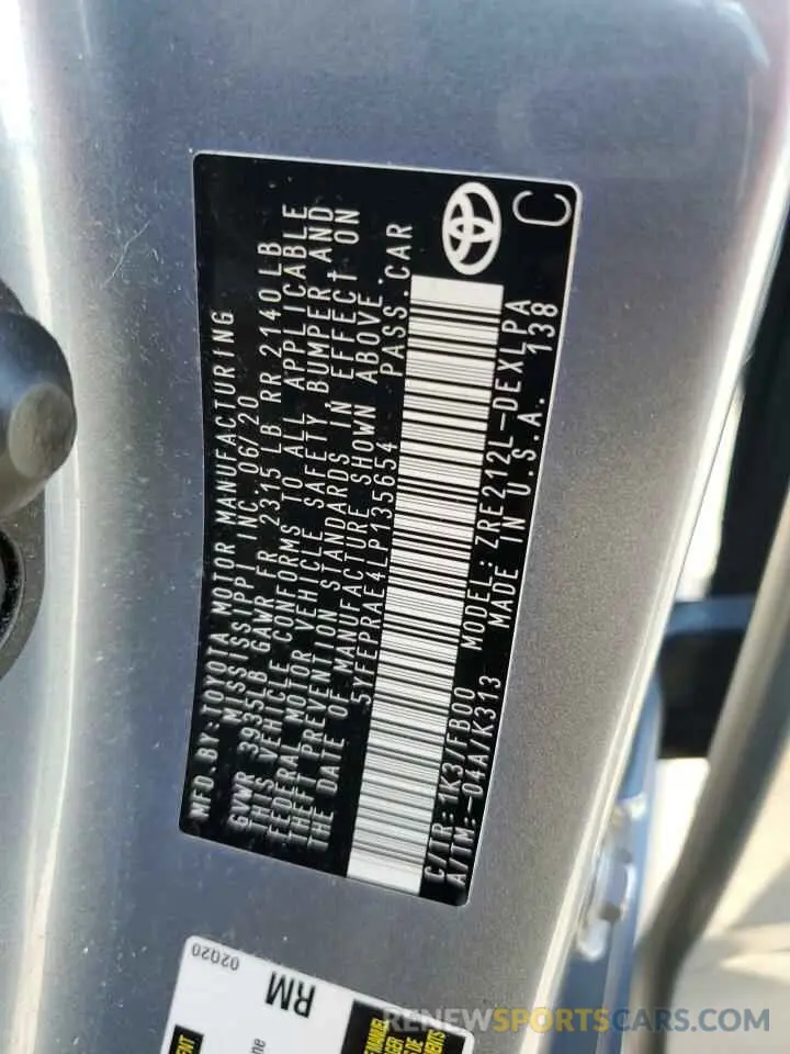12 fotografías del automóvil dañado 5YFEPRAE4LP135654 TOYOTA COROLLA 2020