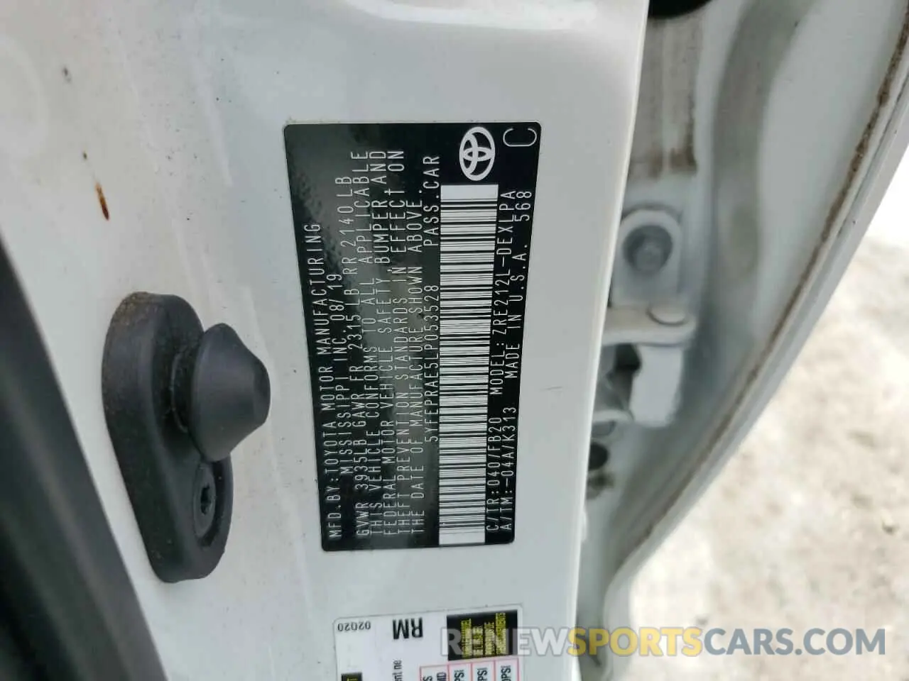 12 fotografías del automóvil dañado 5YFEPRAE5LP053528 TOYOTA COROLLA 2020
