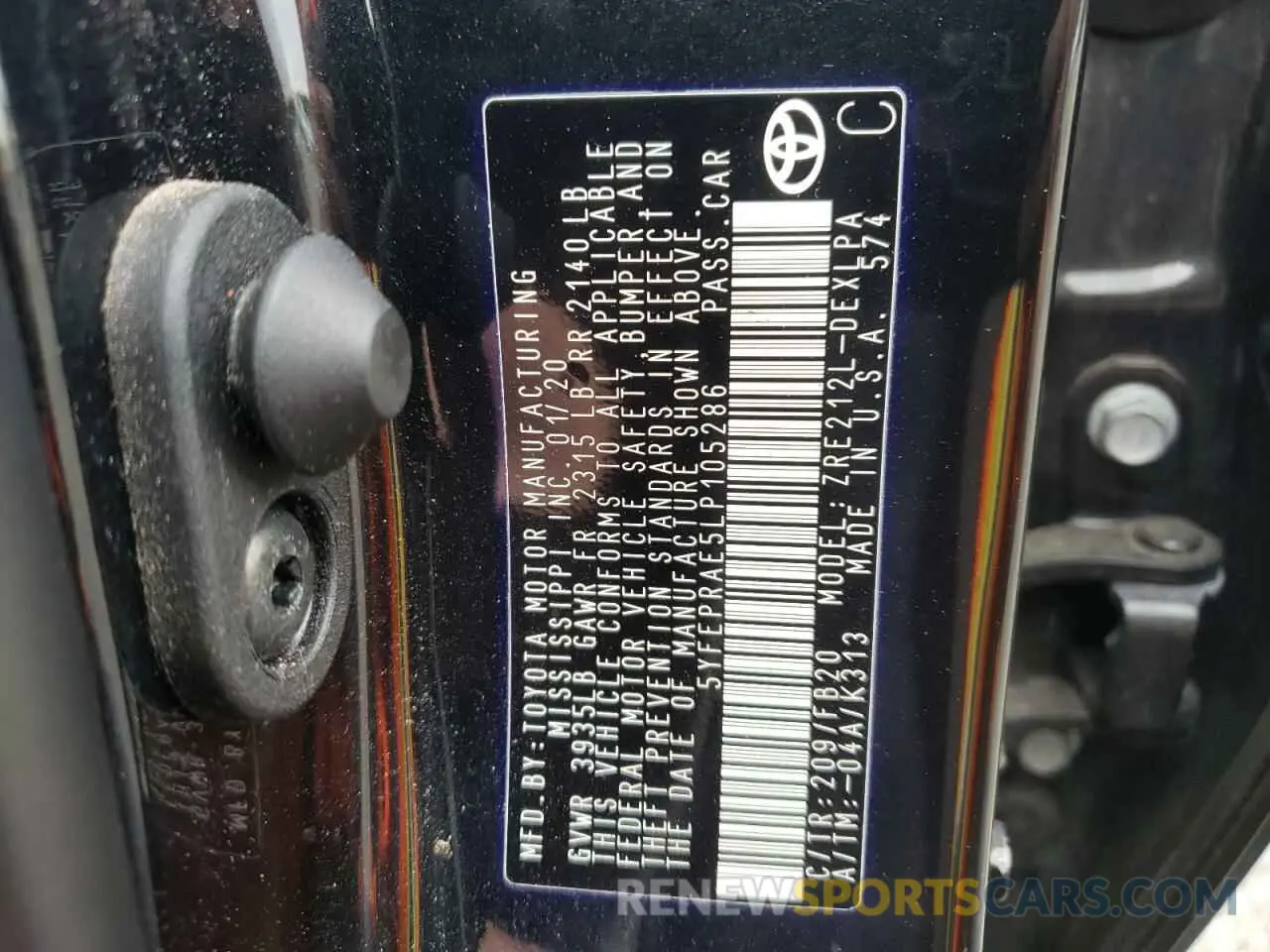 10 fotografías del automóvil dañado 5YFEPRAE5LP105286 TOYOTA COROLLA 2020