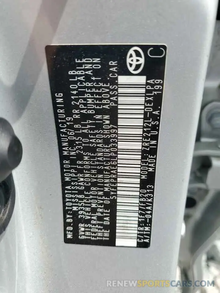 13 fotografías del automóvil dañado 5YFEPRAE6LP033997 TOYOTA COROLLA 2020