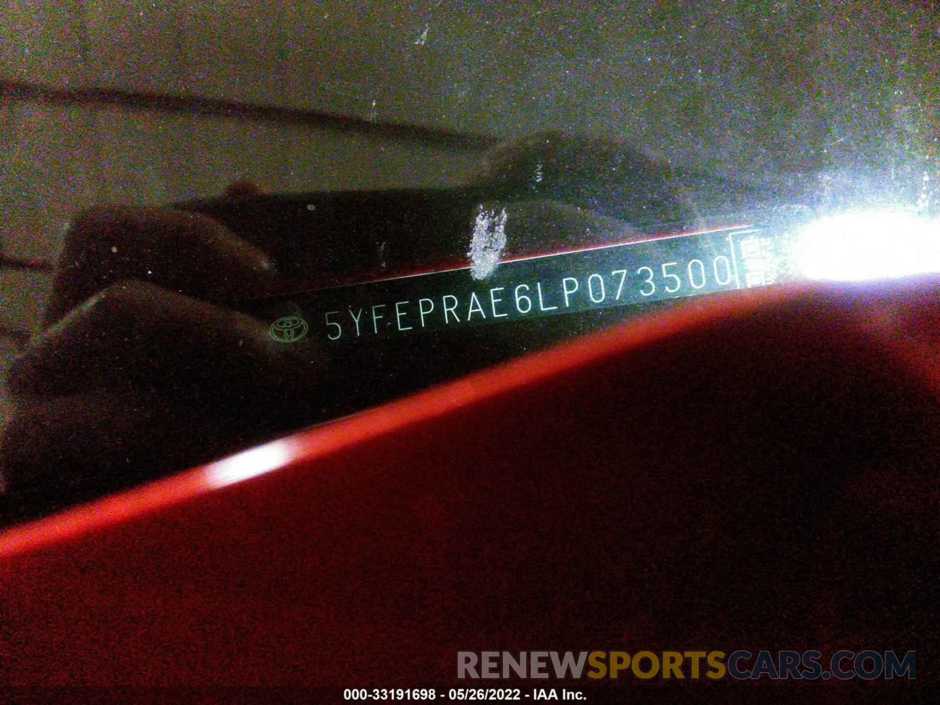 9 fotografías del automóvil dañado 5YFEPRAE6LP073500 TOYOTA COROLLA 2020