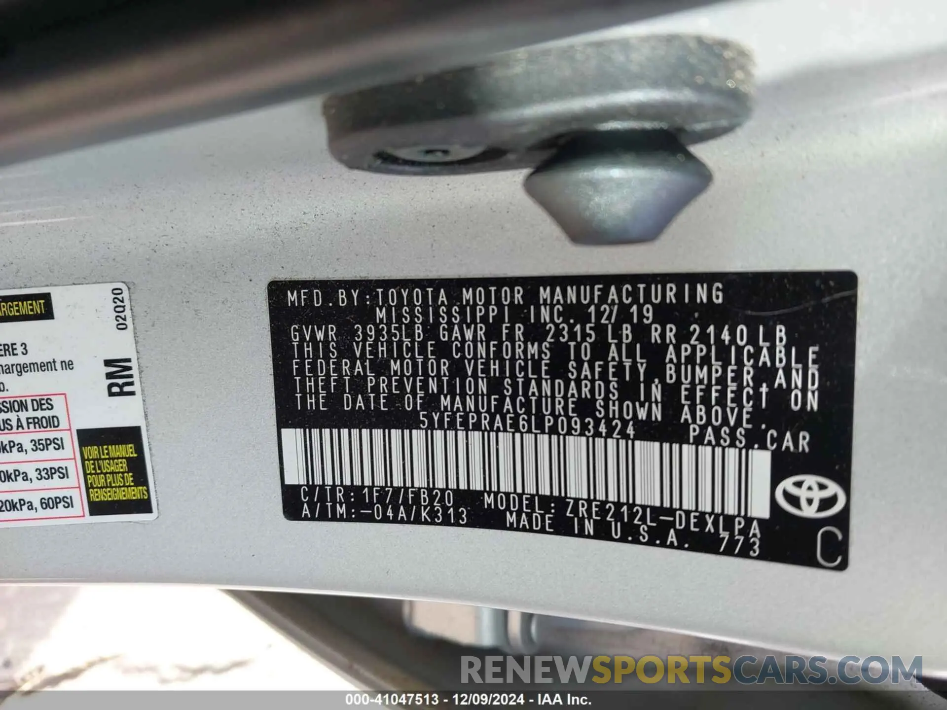 9 fotografías del automóvil dañado 5YFEPRAE6LP093424 TOYOTA COROLLA 2020