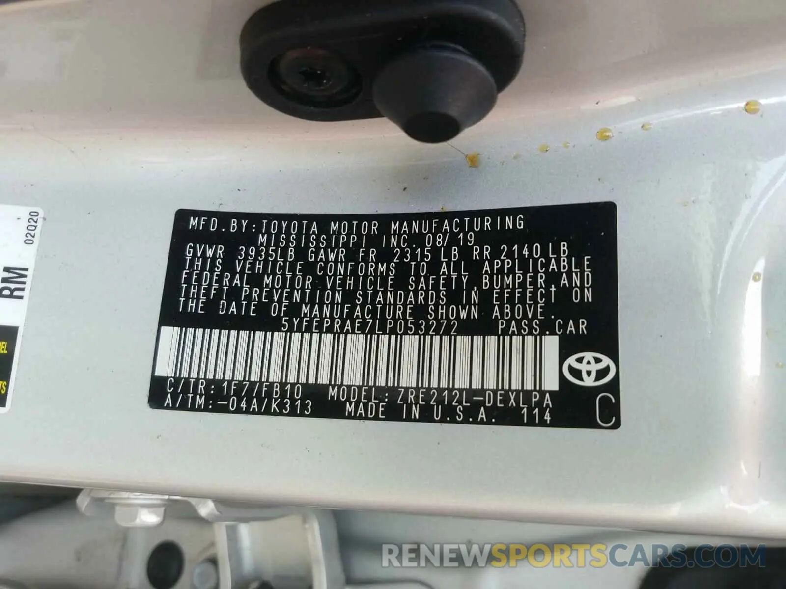 10 fotografías del automóvil dañado 5YFEPRAE7LP053272 TOYOTA COROLLA 2020