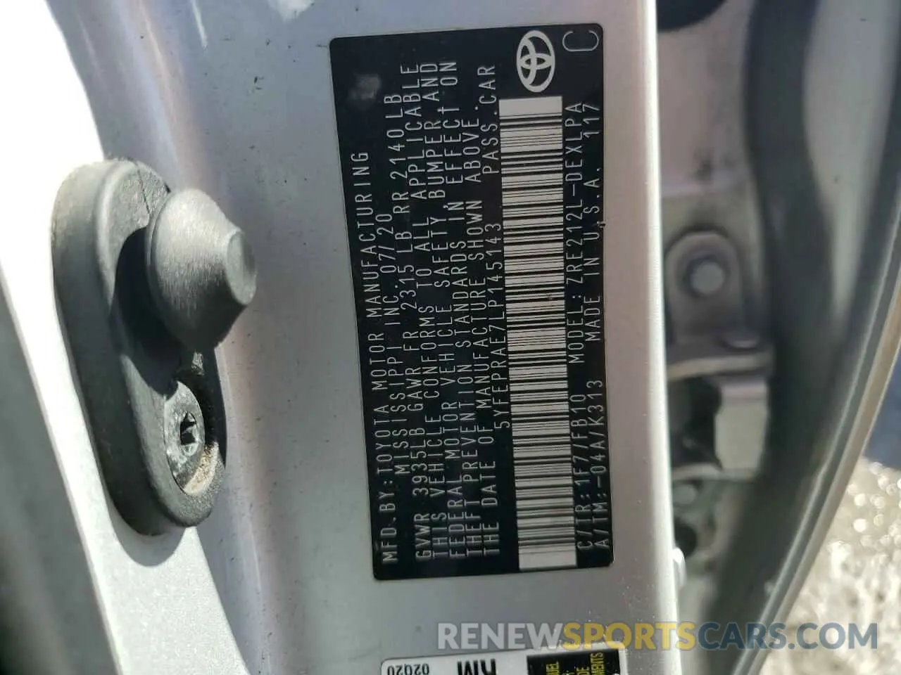 12 fotografías del automóvil dañado 5YFEPRAE7LP145143 TOYOTA COROLLA 2020