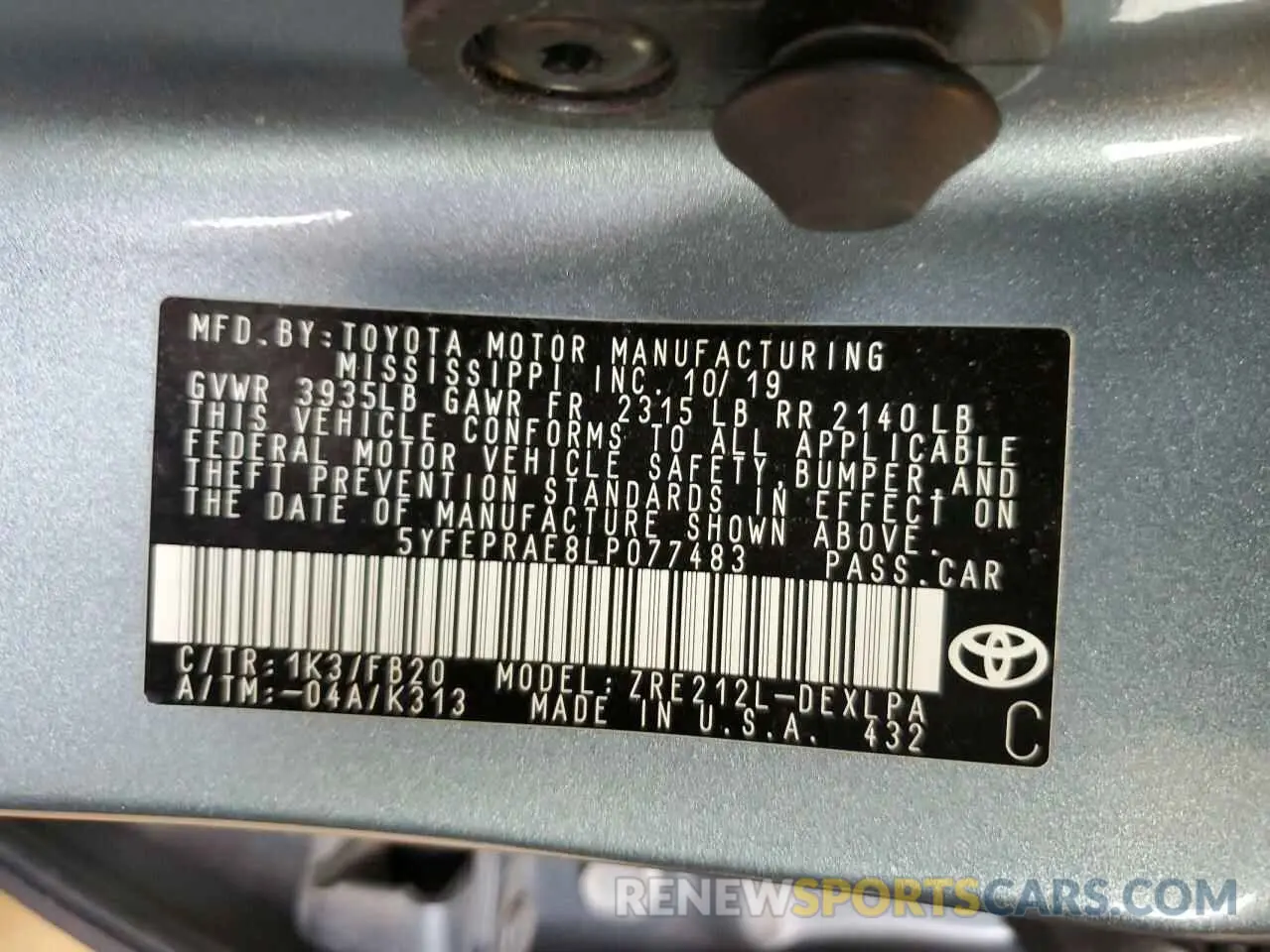 13 fotografías del automóvil dañado 5YFEPRAE8LP077483 TOYOTA COROLLA 2020
