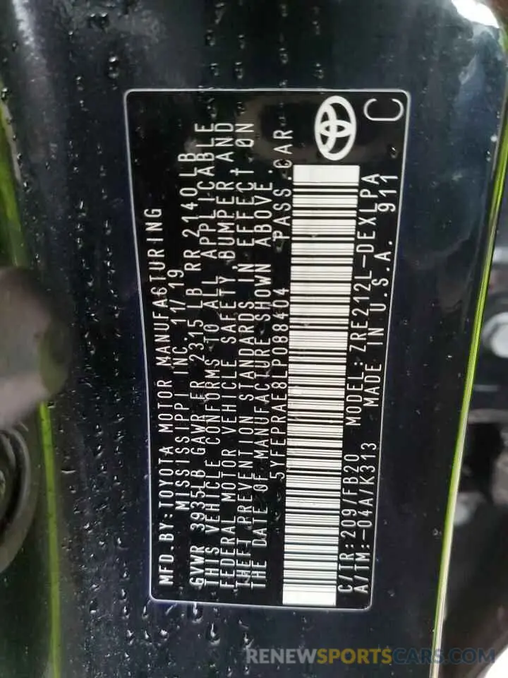 12 fotografías del automóvil dañado 5YFEPRAE8LP088404 TOYOTA COROLLA 2020