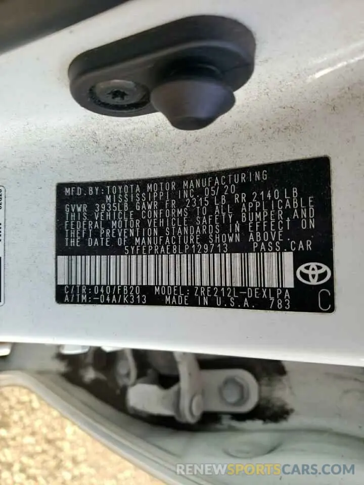 13 fotografías del automóvil dañado 5YFEPRAE8LP129713 TOYOTA COROLLA 2020