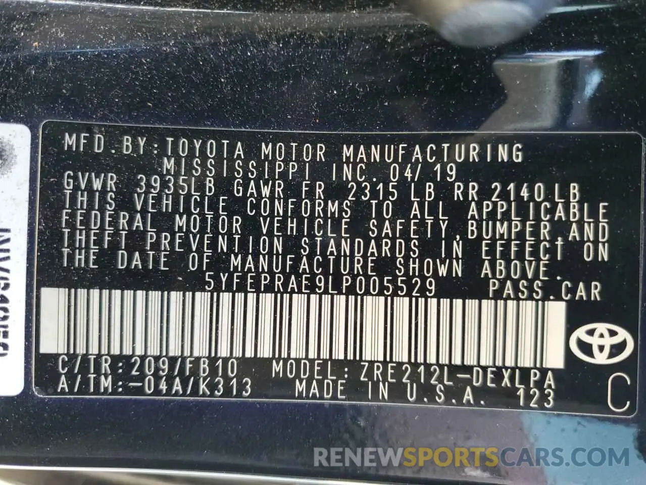 13 fotografías del automóvil dañado 5YFEPRAE9LP005529 TOYOTA COROLLA 2020