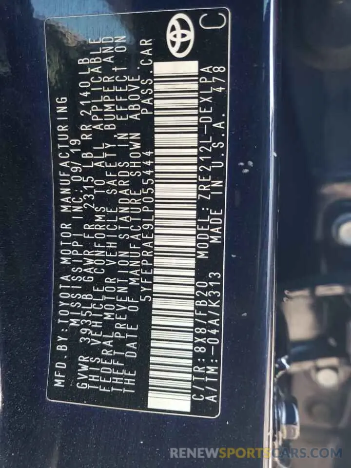 12 fotografías del automóvil dañado 5YFEPRAE9LP055444 TOYOTA COROLLA 2020