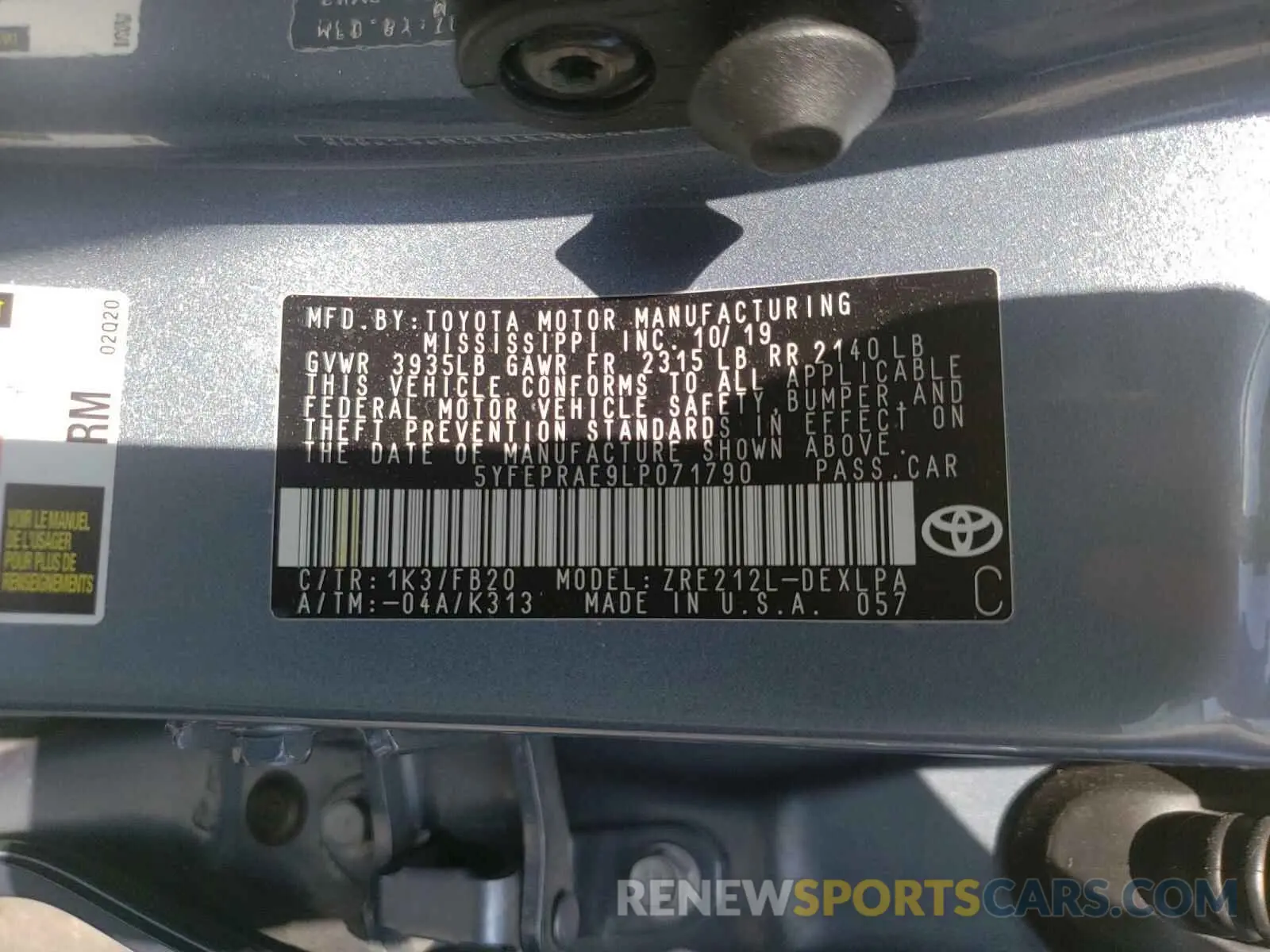 10 fotografías del automóvil dañado 5YFEPRAE9LP071790 TOYOTA COROLLA 2020