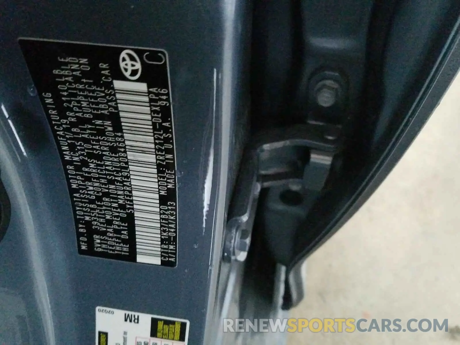 10 fotografías del automóvil dañado 5YFEPRAE9LP084684 TOYOTA COROLLA 2020