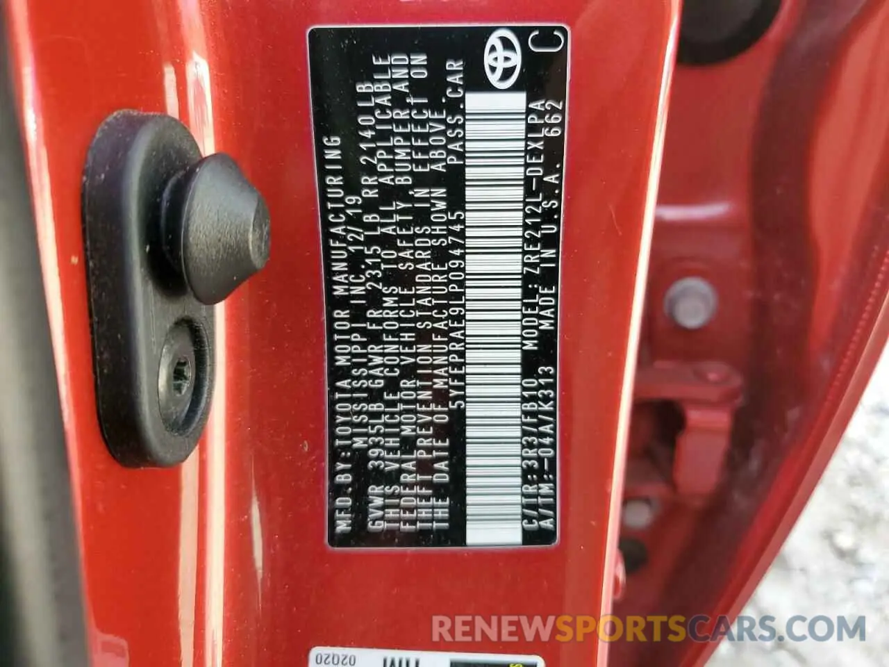 13 fotografías del automóvil dañado 5YFEPRAE9LP094745 TOYOTA COROLLA 2020
