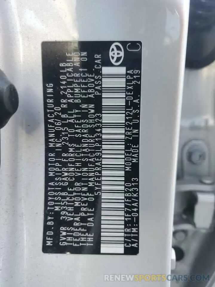 13 fotografías del automóvil dañado 5YFEPRAE9LP134323 TOYOTA COROLLA 2020