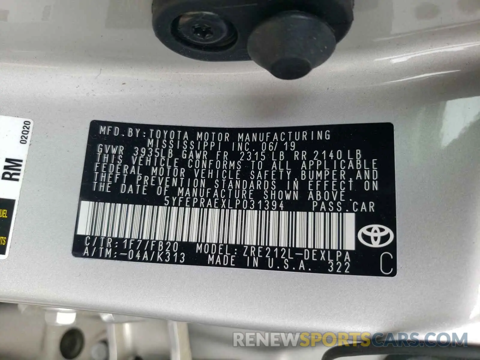 10 fotografías del automóvil dañado 5YFEPRAEXLP031394 TOYOTA COROLLA 2020