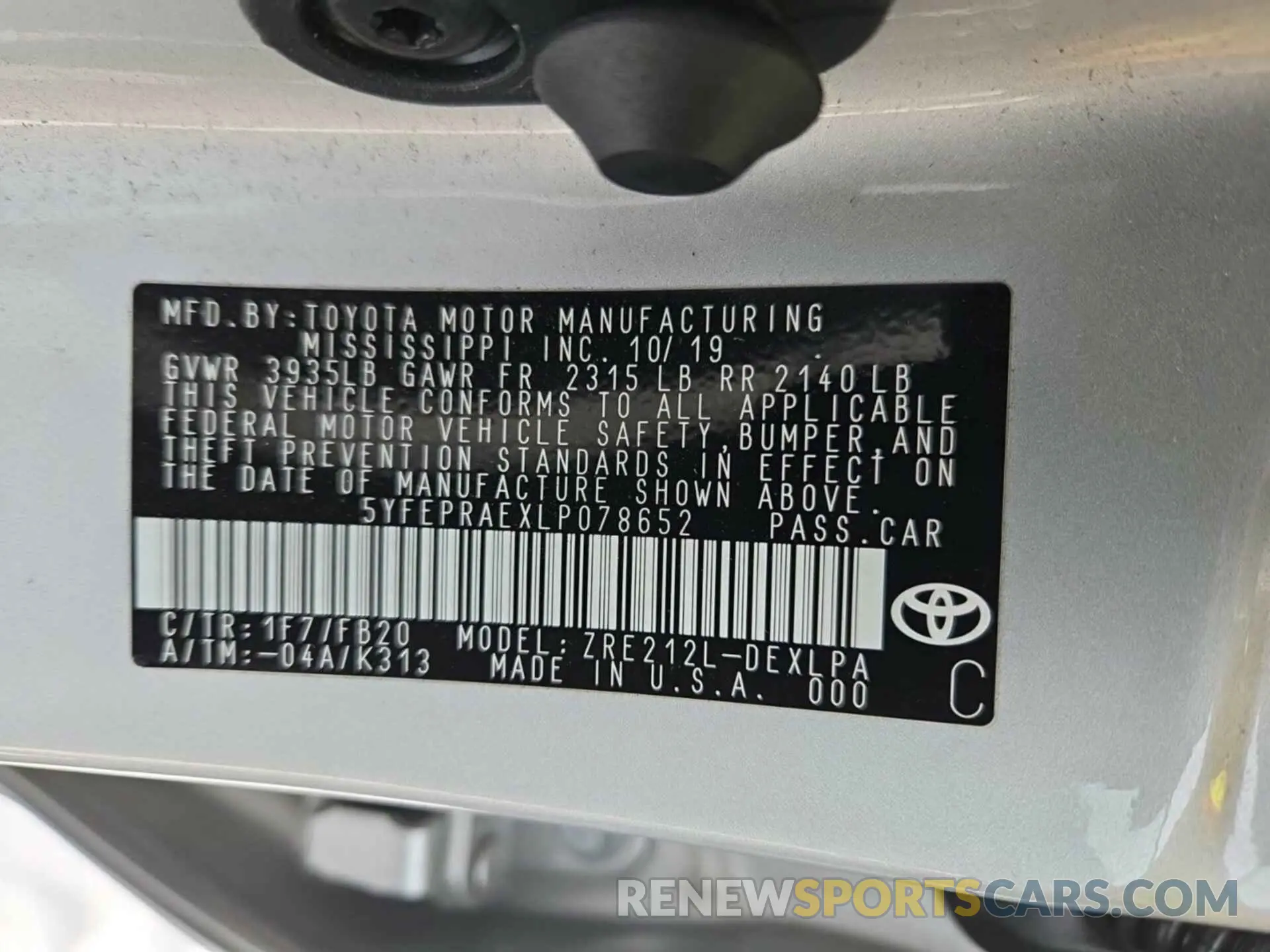 3 fotografías del automóvil dañado 5YFEPRAEXLP078652 TOYOTA COROLLA 2020