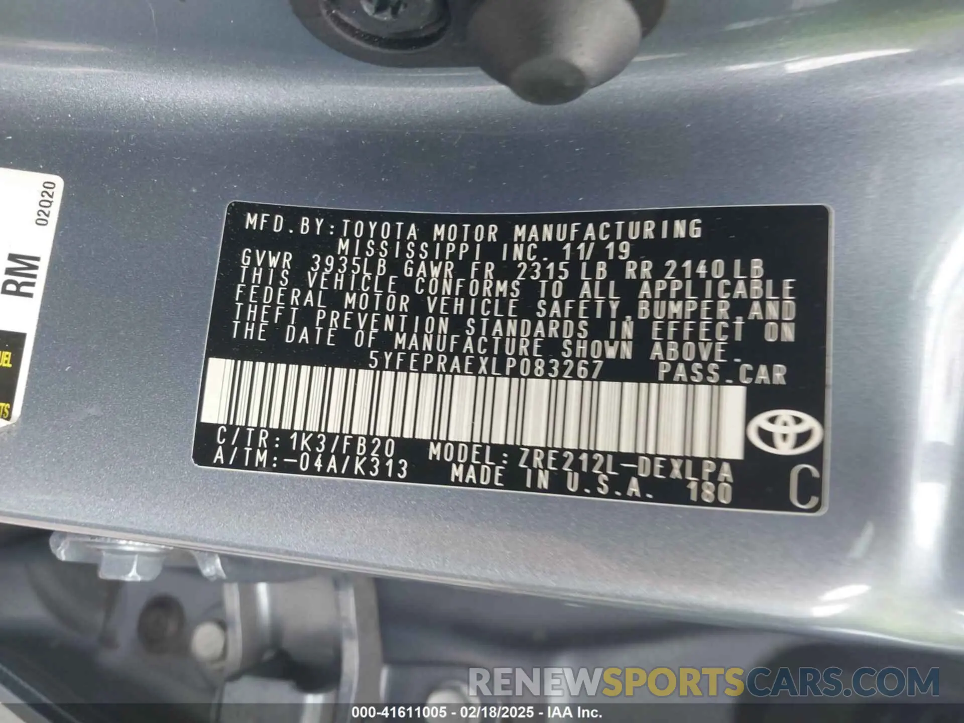 9 fotografías del automóvil dañado 5YFEPRAEXLP083267 TOYOTA COROLLA 2020