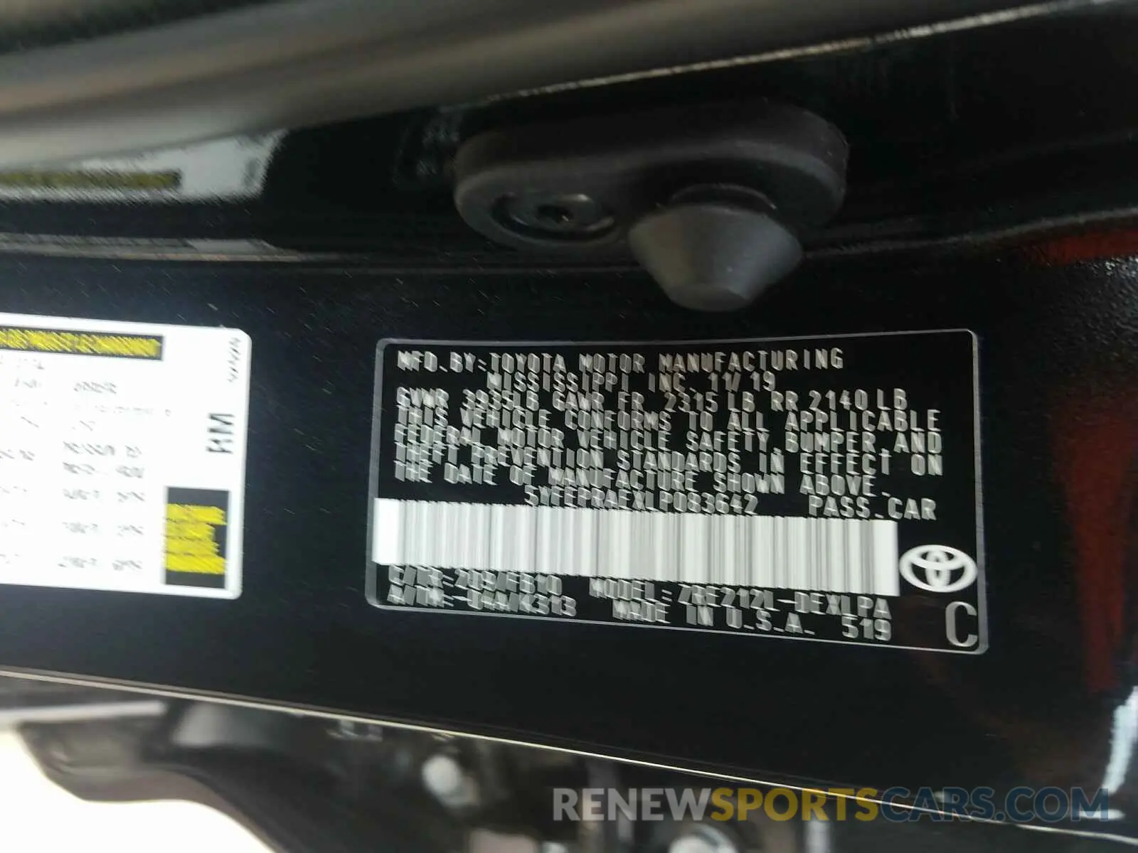 10 fotografías del automóvil dañado 5YFEPRAEXLP083642 TOYOTA COROLLA 2020
