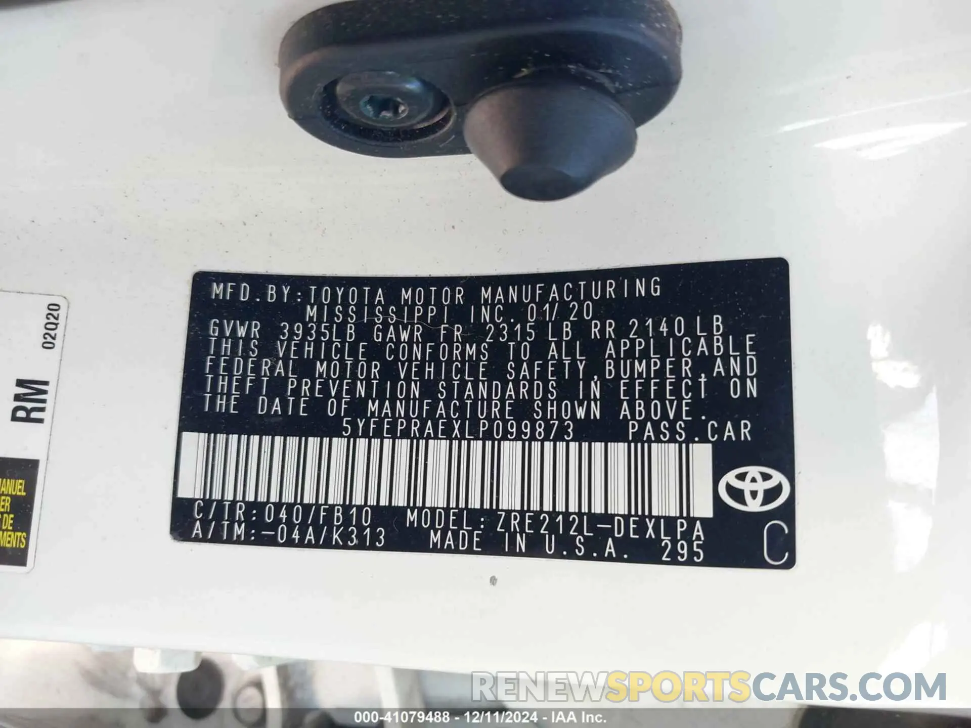9 fotografías del automóvil dañado 5YFEPRAEXLP099873 TOYOTA COROLLA 2020