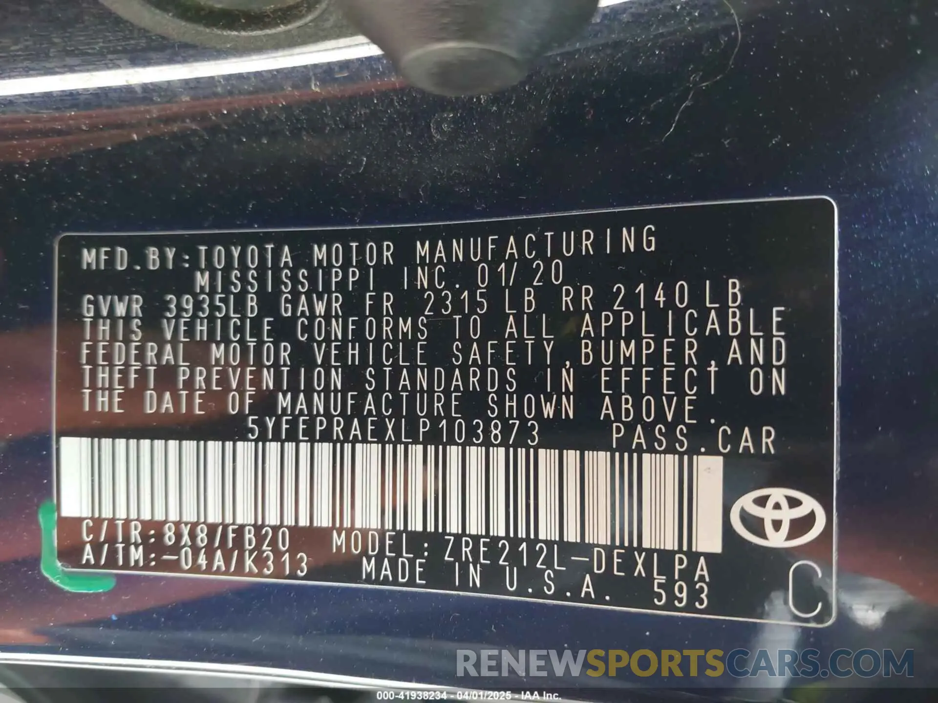 9 fotografías del automóvil dañado 5YFEPRAEXLP103873 TOYOTA COROLLA 2020
