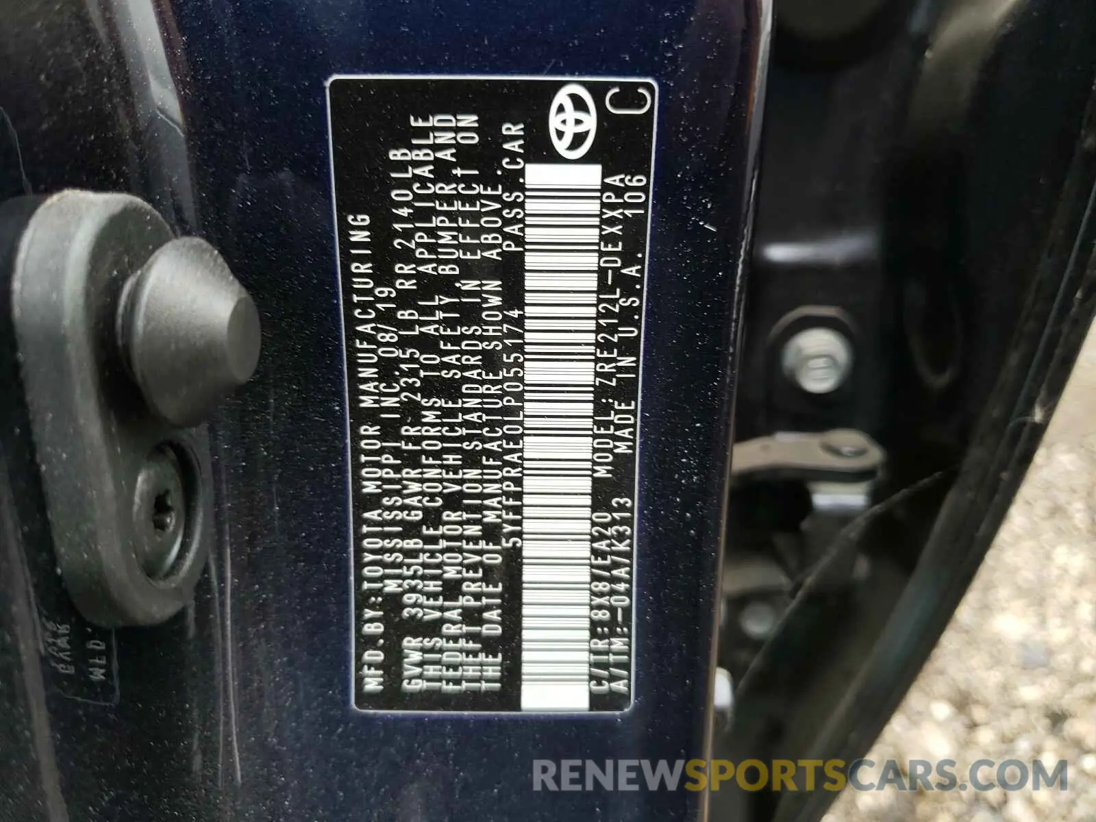 10 fotografías del automóvil dañado 5YFFPRAE0LP055174 TOYOTA COROLLA 2020