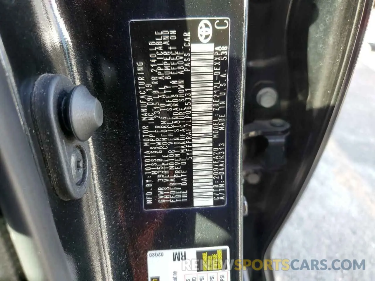 10 fotografías del automóvil dañado 5YFFPRAE7LP065331 TOYOTA COROLLA 2020