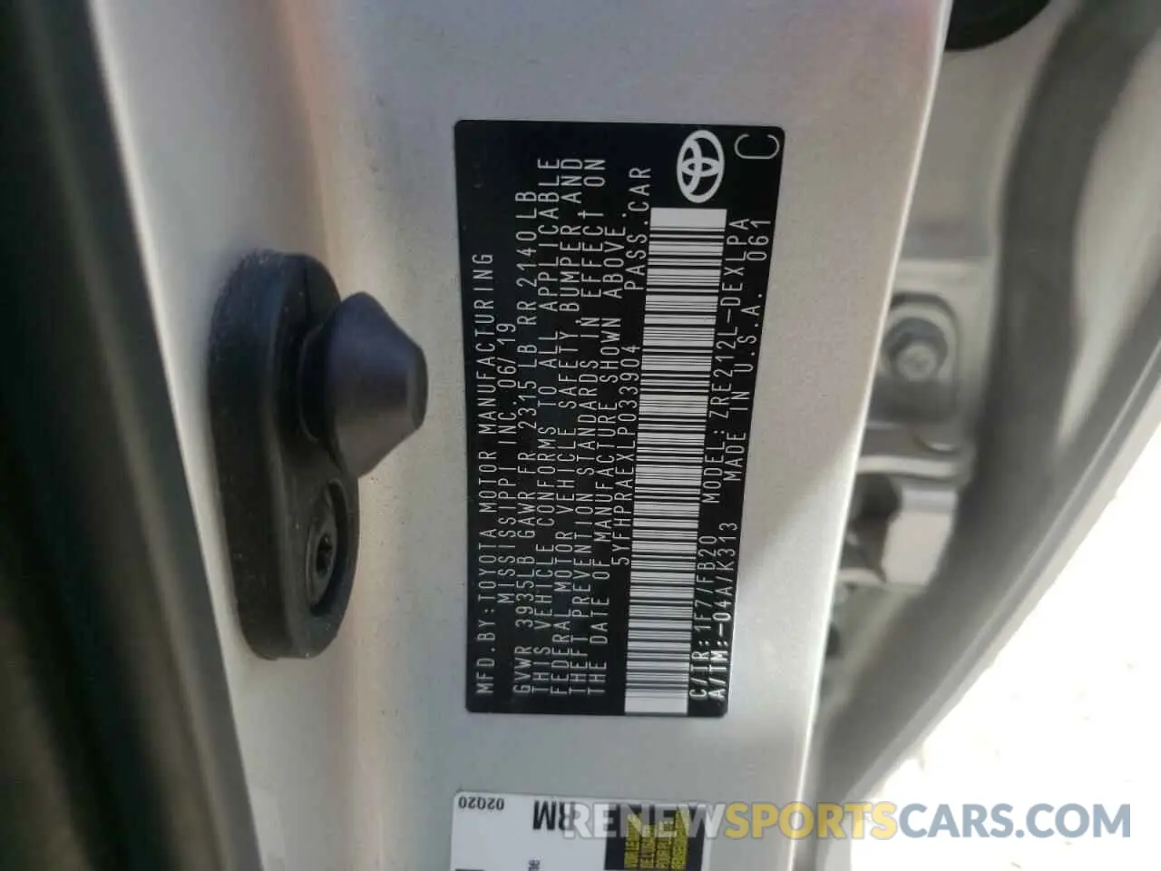 10 fotografías del automóvil dañado 5YFHPRAEXLP033904 TOYOTA COROLLA 2020