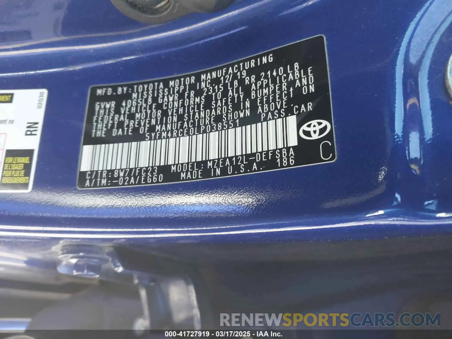 9 fotografías del automóvil dañado 5YFM4RCE0LP038551 TOYOTA COROLLA 2020