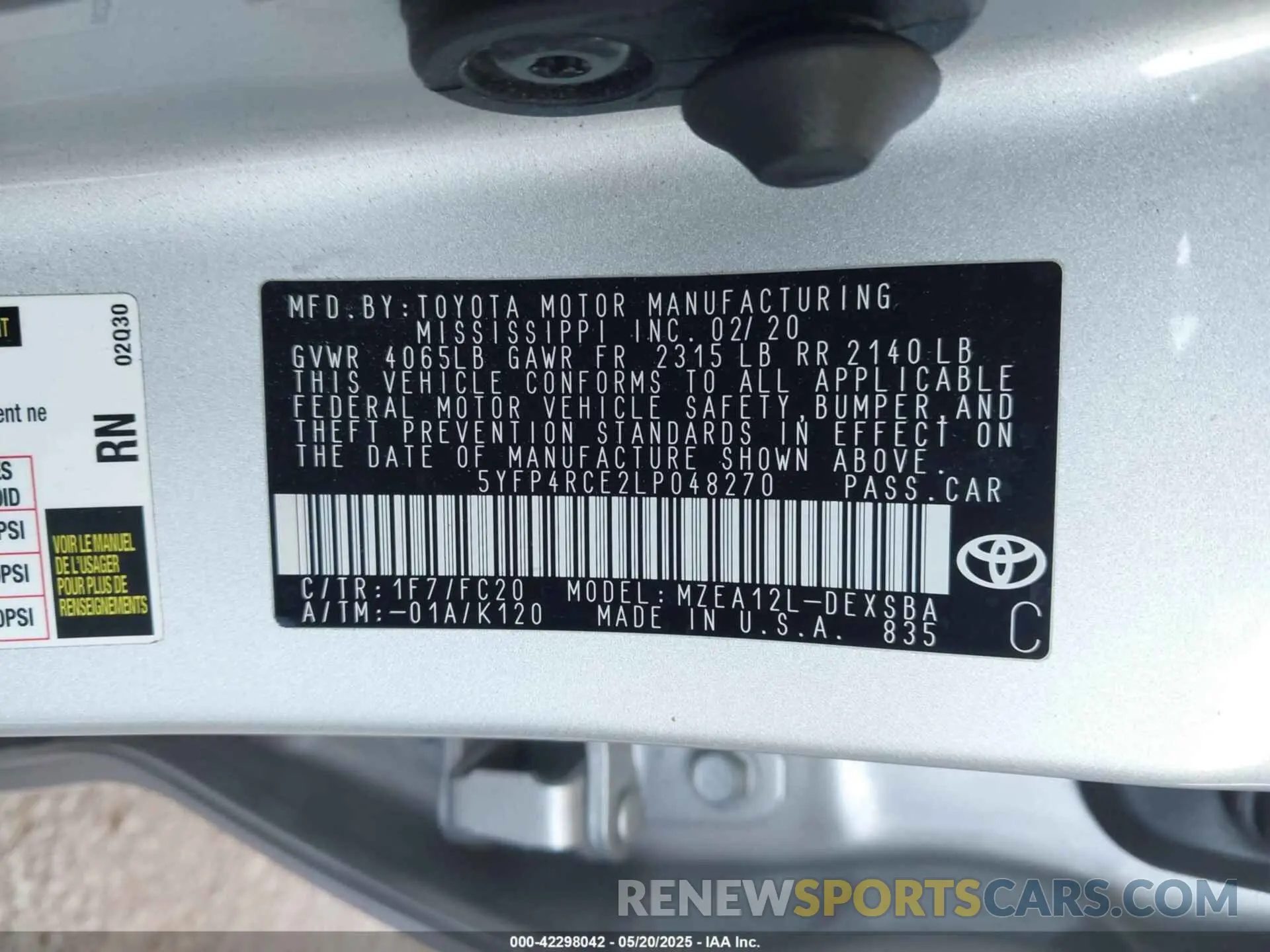 9 fotografías del automóvil dañado 5YFP4RCE2LP048270 TOYOTA COROLLA 2020