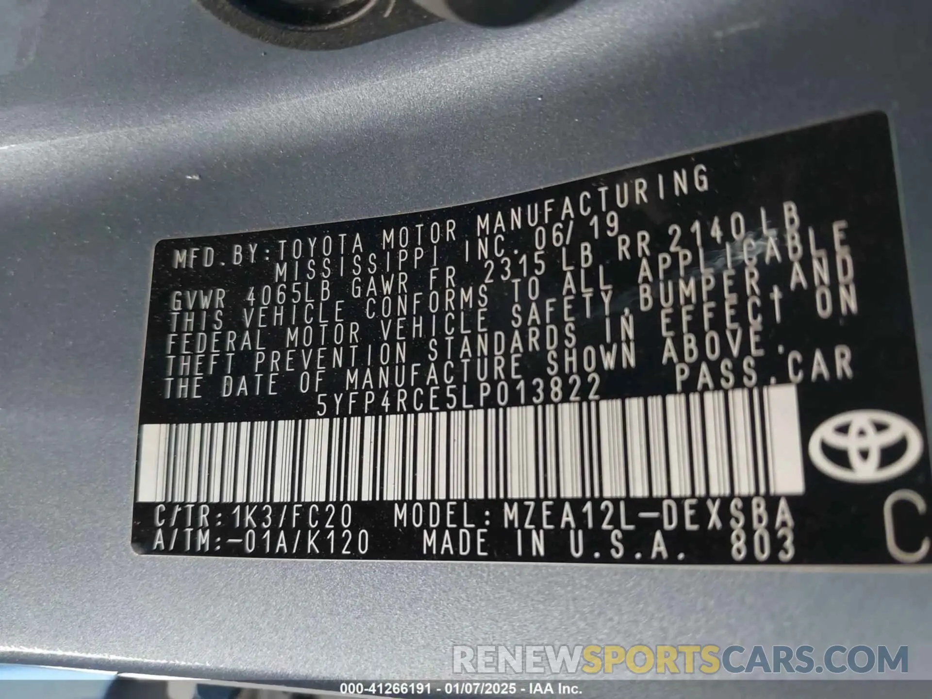 9 fotografías del automóvil dañado 5YFP4RCE5LP013822 TOYOTA COROLLA 2020