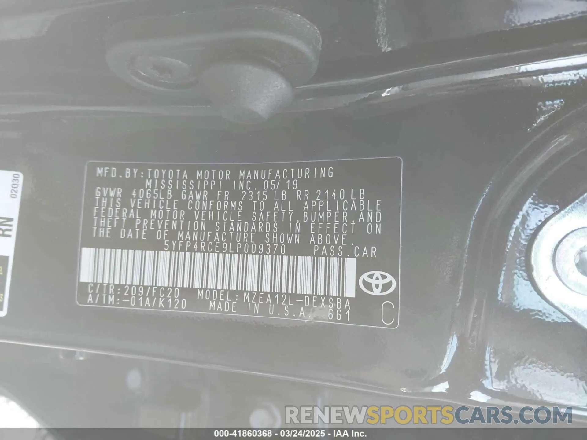 9 fotografías del automóvil dañado 5YFP4RCE9LP009370 TOYOTA COROLLA 2020