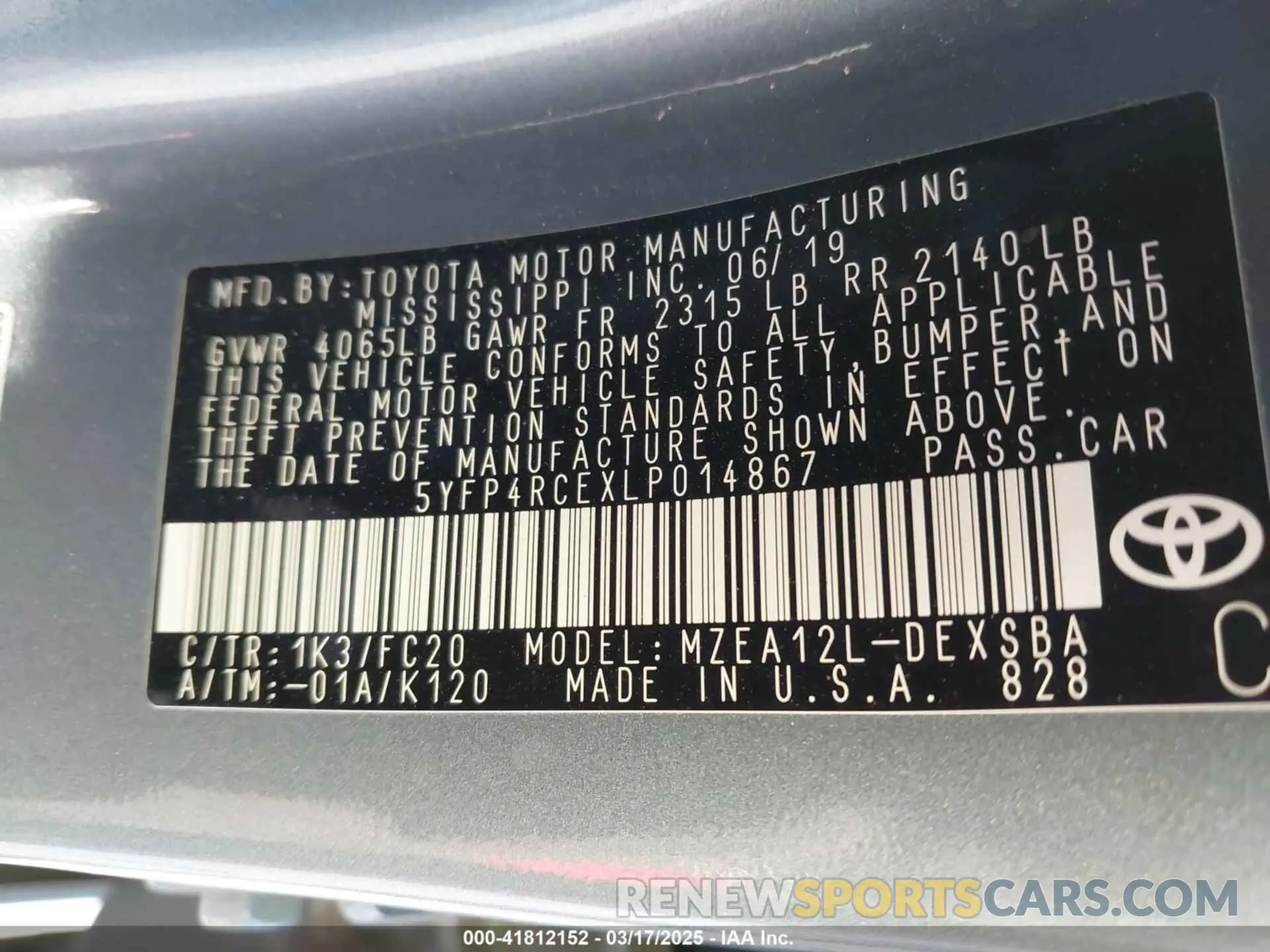 9 fotografías del automóvil dañado 5YFP4RCEXLP014867 TOYOTA COROLLA 2020