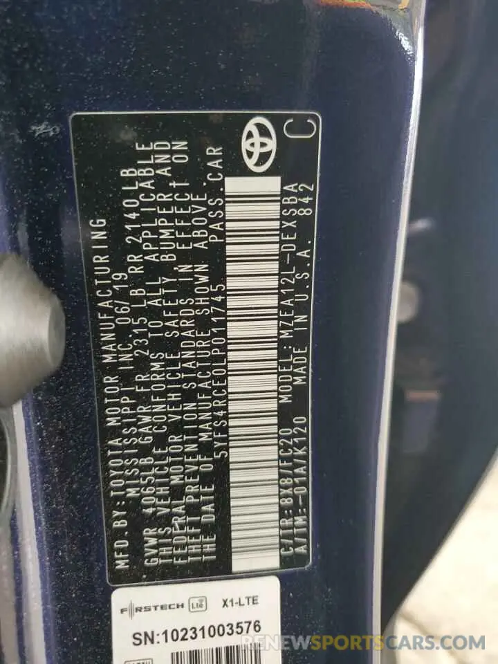 12 fotografías del automóvil dañado 5YFS4RCE0LP011745 TOYOTA COROLLA 2020