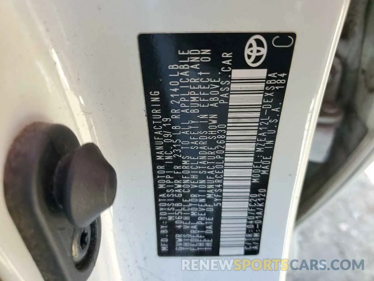 10 fotografías del automóvil dañado 5YFS4RCE0LP026830 TOYOTA COROLLA 2020