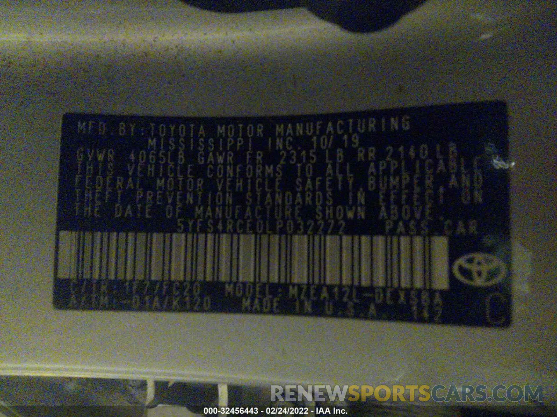 9 fotografías del automóvil dañado 5YFS4RCE0LP032272 TOYOTA COROLLA 2020