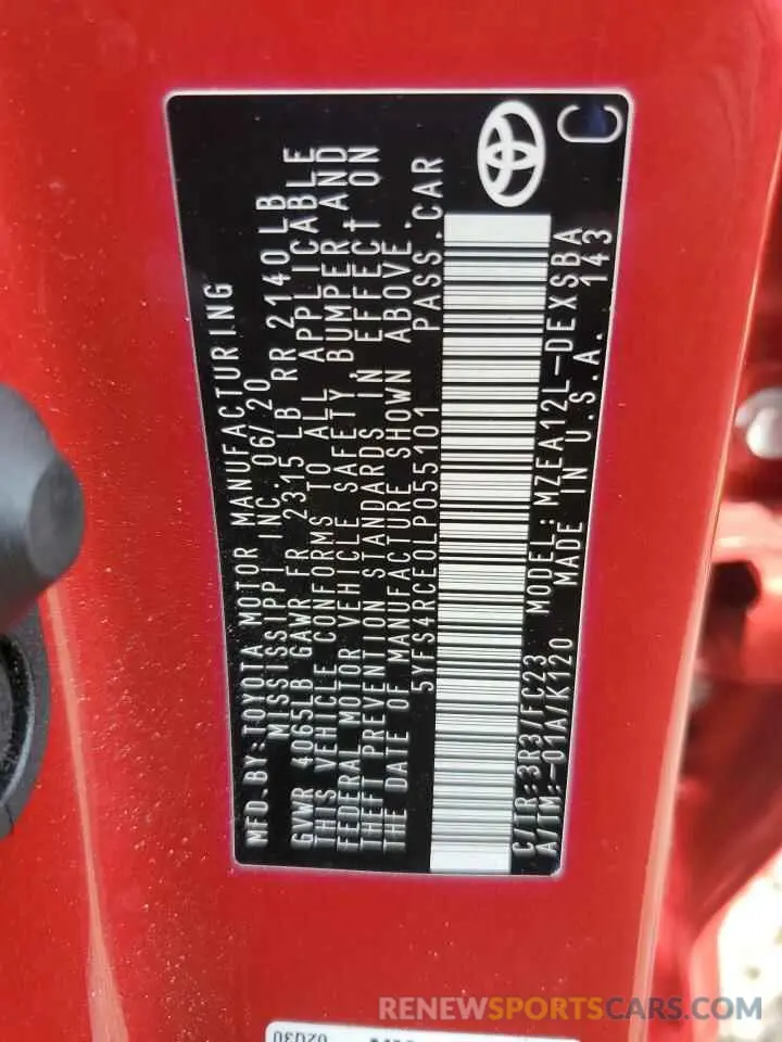 12 fotografías del automóvil dañado 5YFS4RCE0LP055101 TOYOTA COROLLA 2020