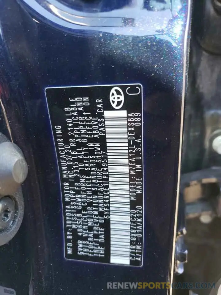 10 fotografías del automóvil dañado 5YFS4RCE1LP049517 TOYOTA COROLLA 2020