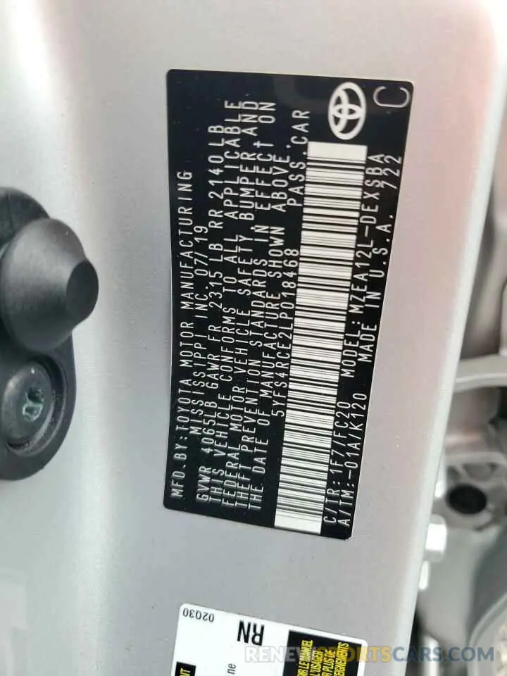 12 fotografías del automóvil dañado 5YFS4RCE2LP018468 TOYOTA COROLLA 2020