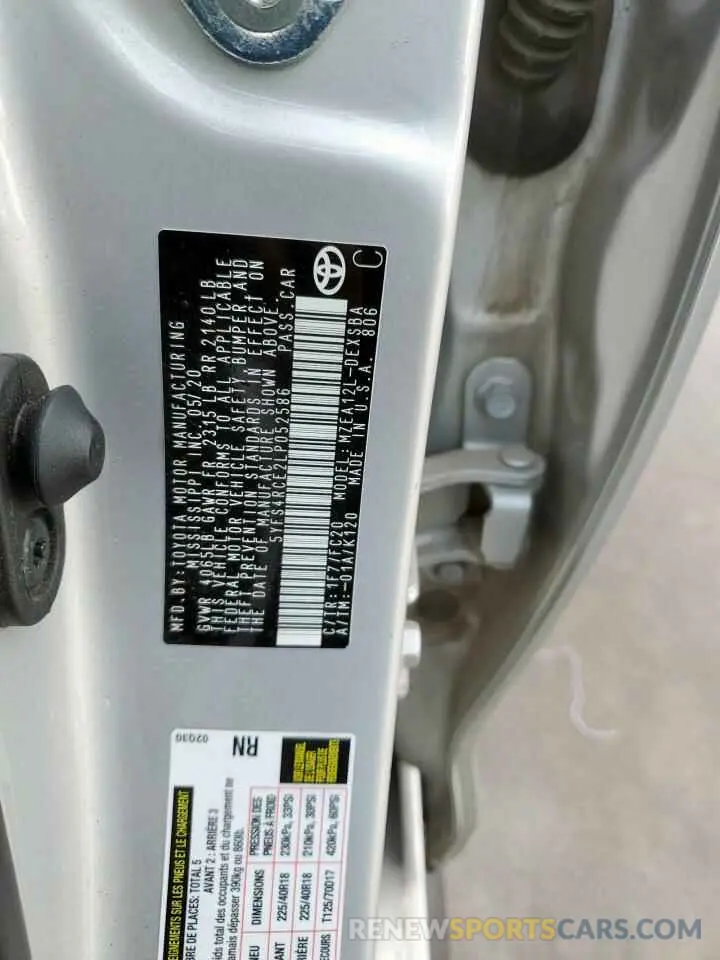 12 fotografías del automóvil dañado 5YFS4RCE2LP052586 TOYOTA COROLLA 2020