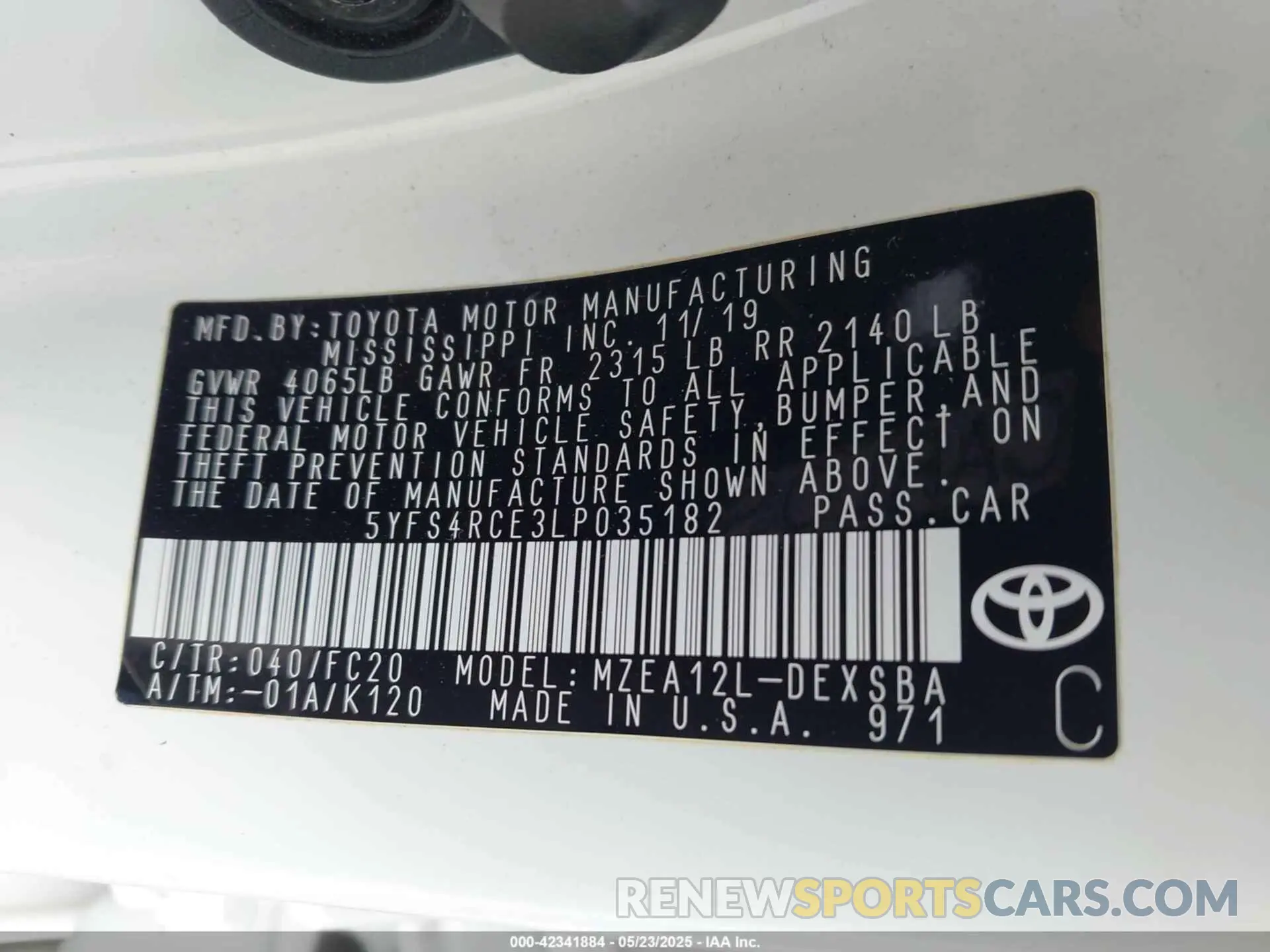 9 fotografías del automóvil dañado 5YFS4RCE3LP035182 TOYOTA COROLLA 2020