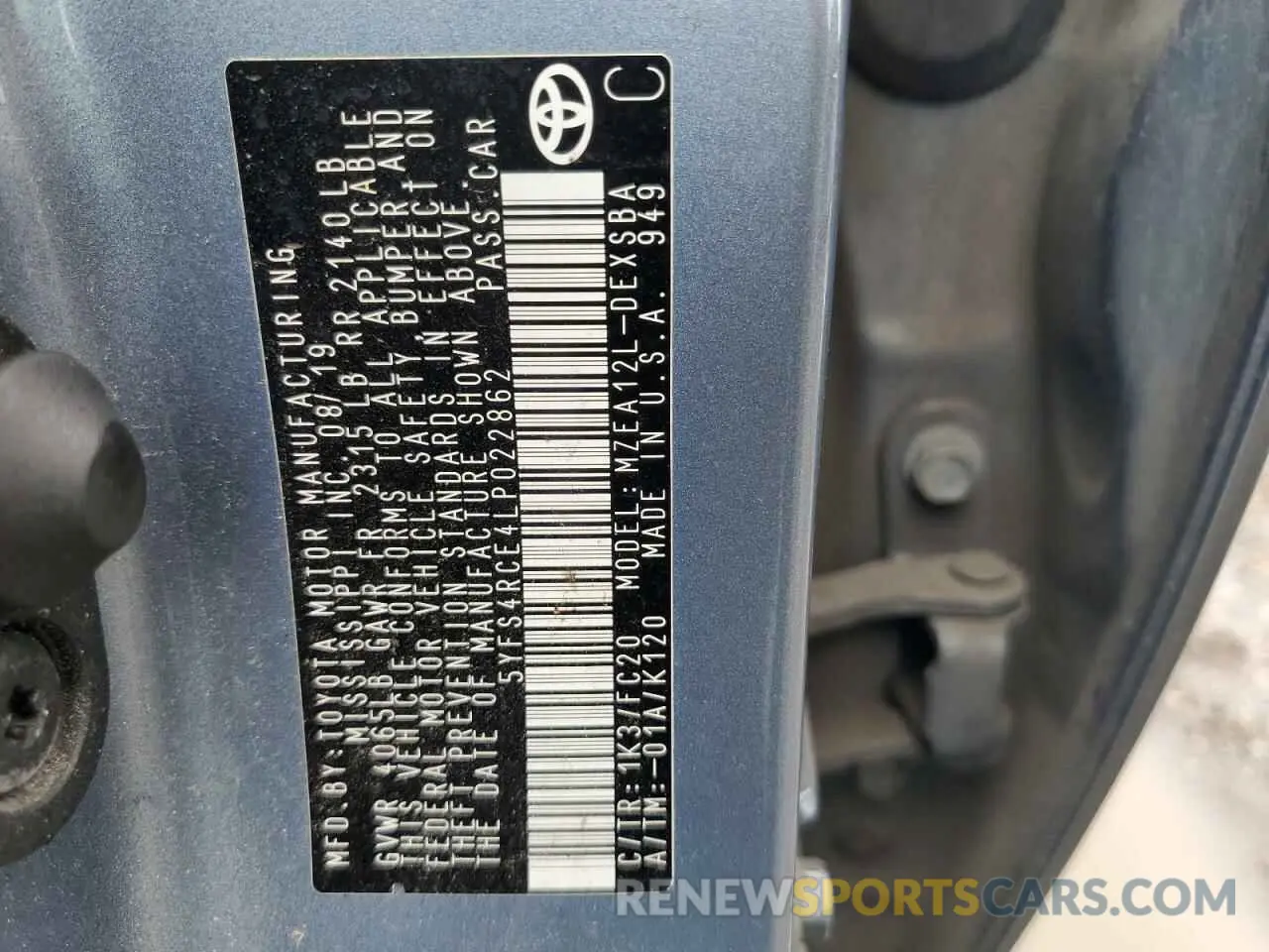 13 fotografías del automóvil dañado 5YFS4RCE4LP022862 TOYOTA COROLLA 2020