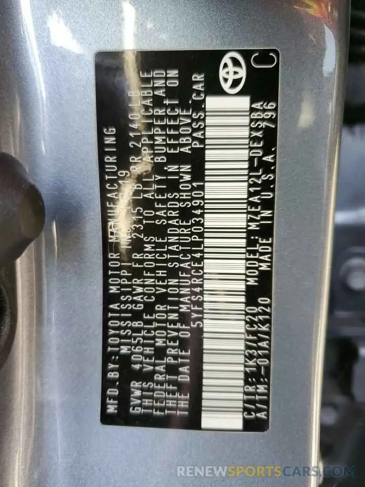 13 fotografías del automóvil dañado 5YFS4RCE4LP034901 TOYOTA COROLLA 2020