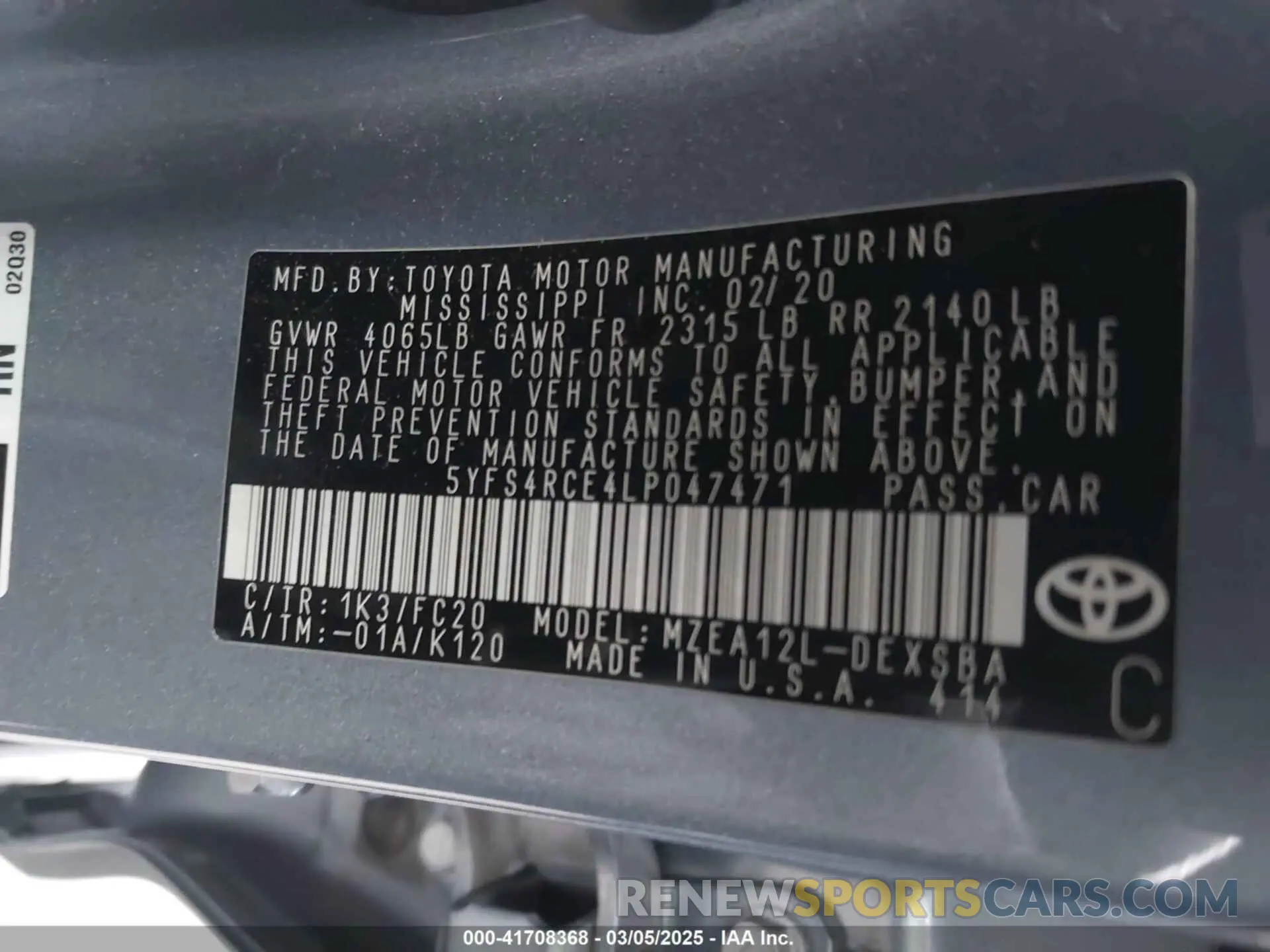 9 fotografías del automóvil dañado 5YFS4RCE4LP047471 TOYOTA COROLLA 2020