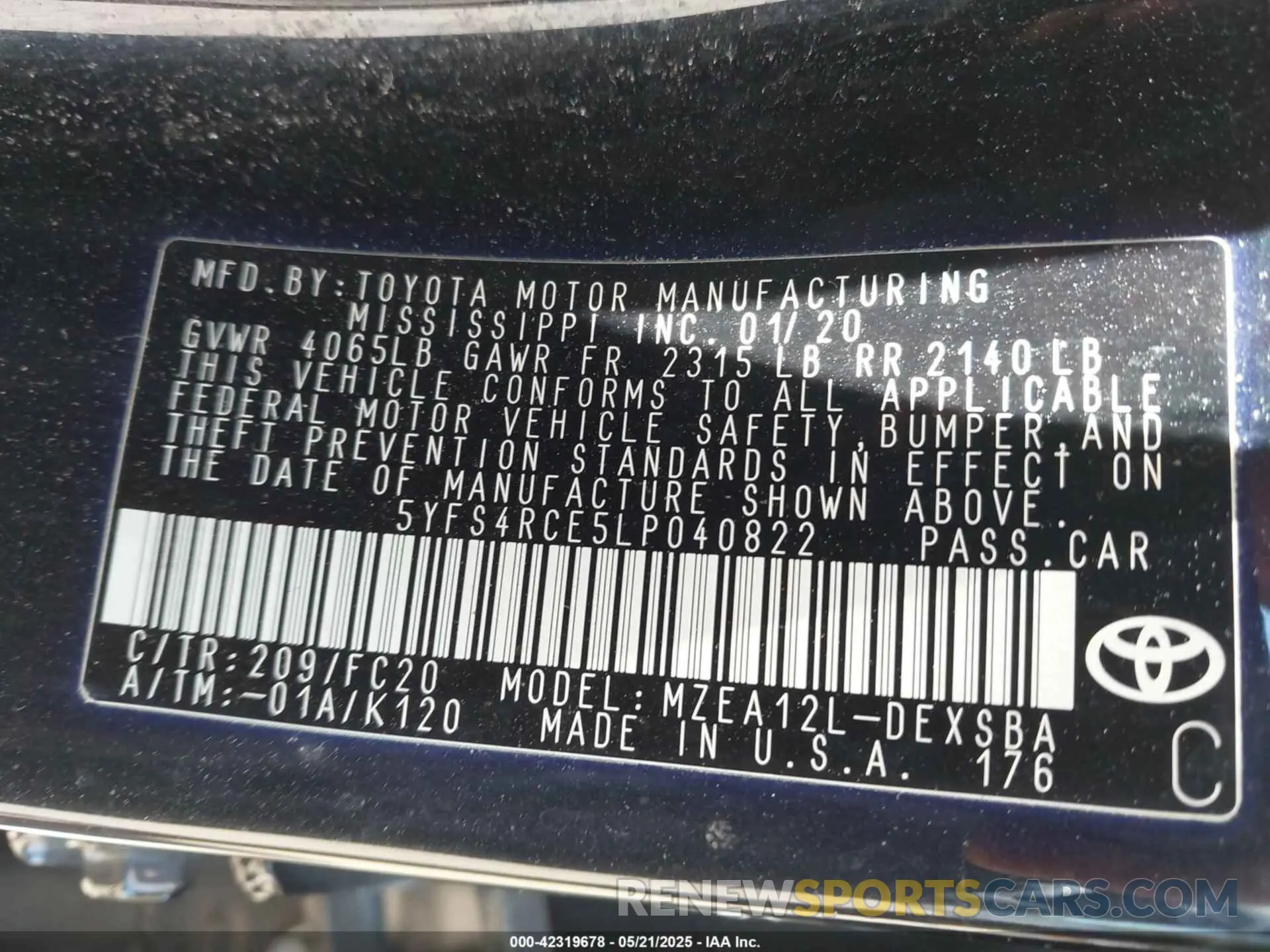 9 fotografías del automóvil dañado 5YFS4RCE5LP040822 TOYOTA COROLLA 2020