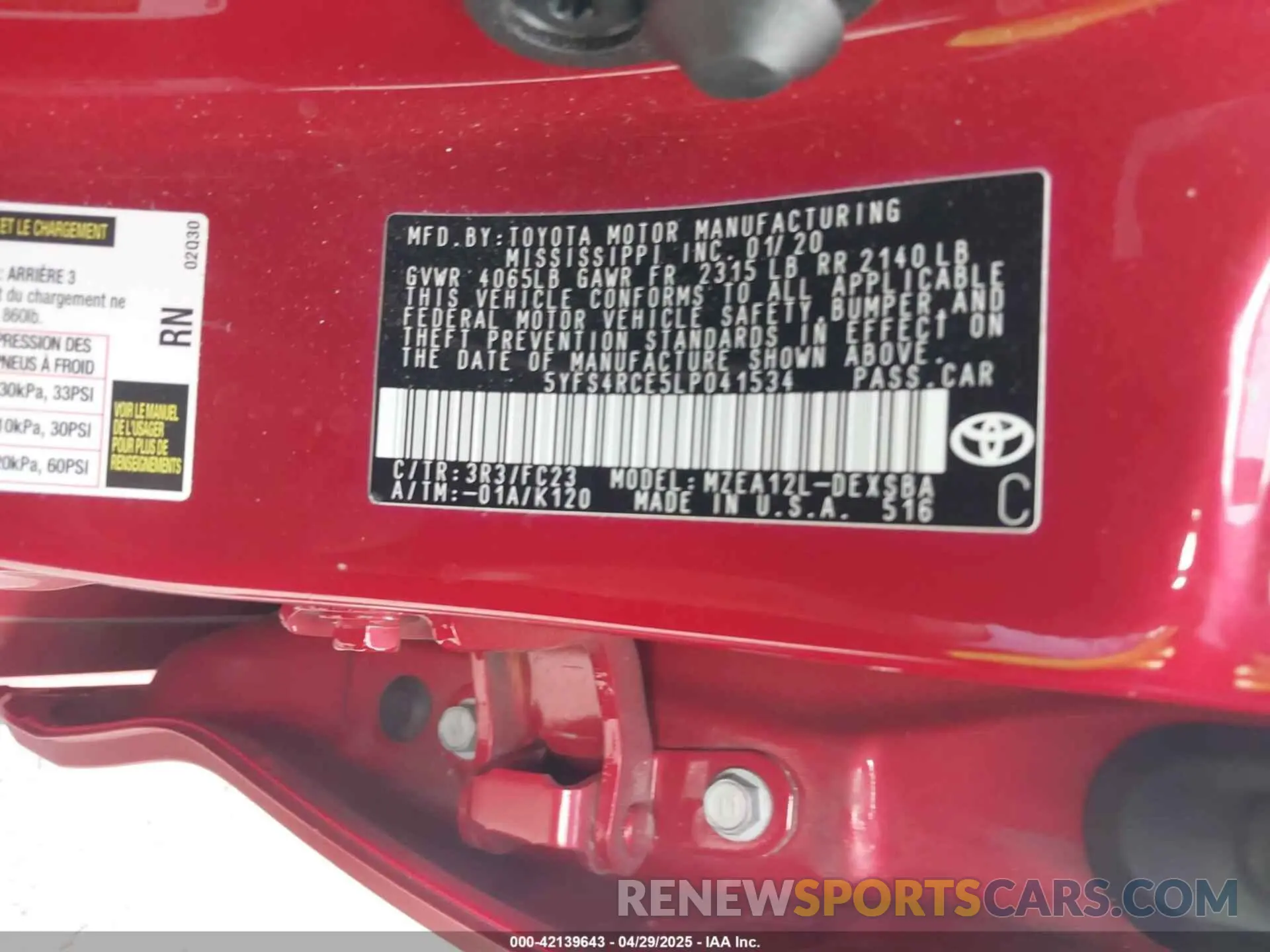 9 fotografías del automóvil dañado 5YFS4RCE5LP041534 TOYOTA COROLLA 2020