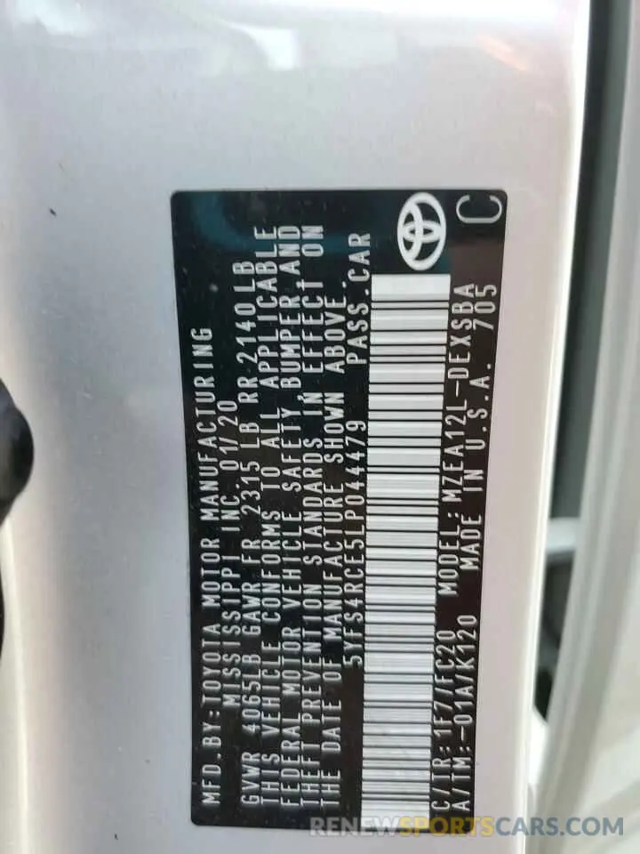 14 fotografías del automóvil dañado 5YFS4RCE5LP044479 TOYOTA COROLLA 2020